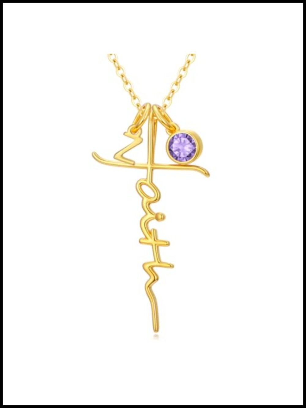 18K Gold Plated Faith Cross Necklace Initial Birthstone Pendant